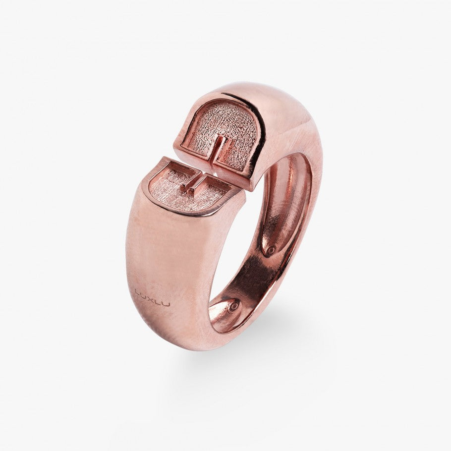 ANILLO ABIERTO LUXLU DE PLATA BAÑADO EN ORO 18 KT ROSA