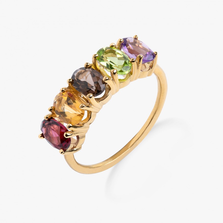 ANILLO MEDIO ALIANZA DE PLATA BAÑADO EN ORO 18 KT AMARILLO Y GEMAS MULTICOLOR