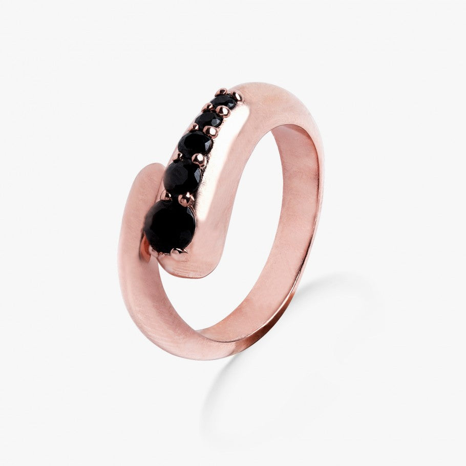 ANILLO DE PLATA BAÑADO EN ORO 18 KT ROSA Y ÓNIX