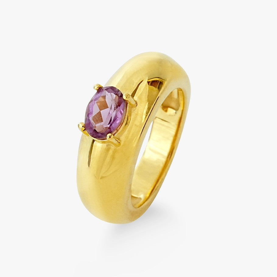 ANILLO DE PLATA BAÑADO EN ORO 18 KT AMARILLO Y AMATISTA