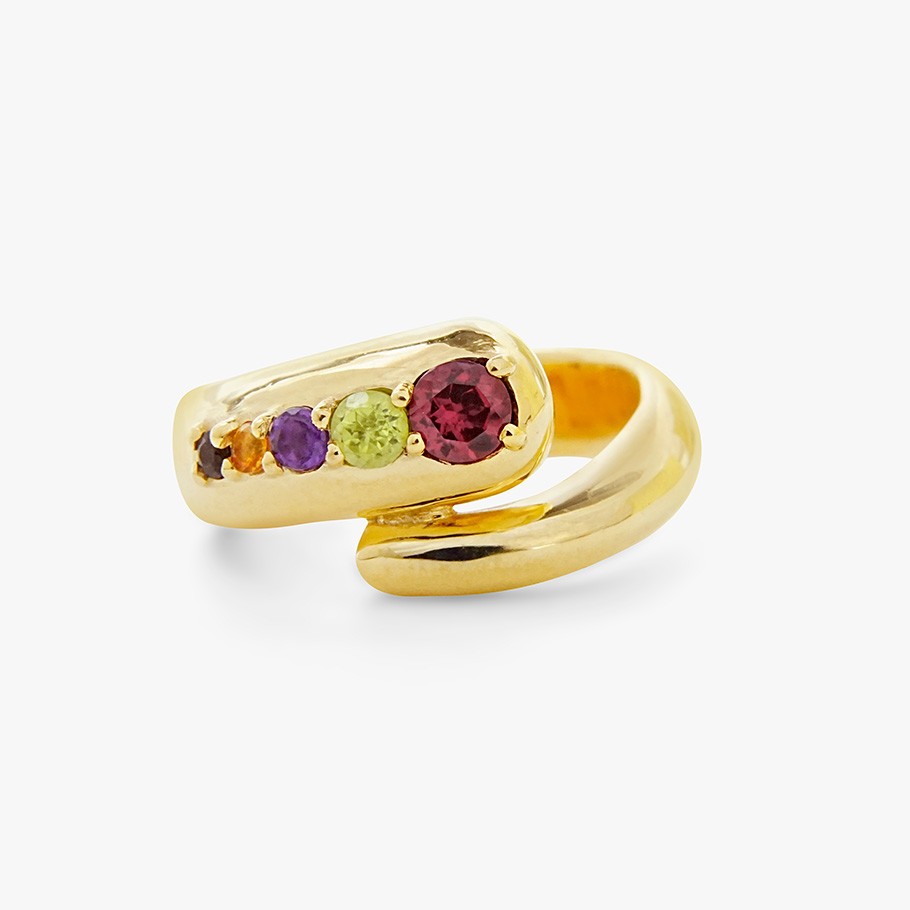 ANILLO DE PLATA BAÑADO EN ORO 18 KT AMARILLO Y GEMAS MULTICOLOR