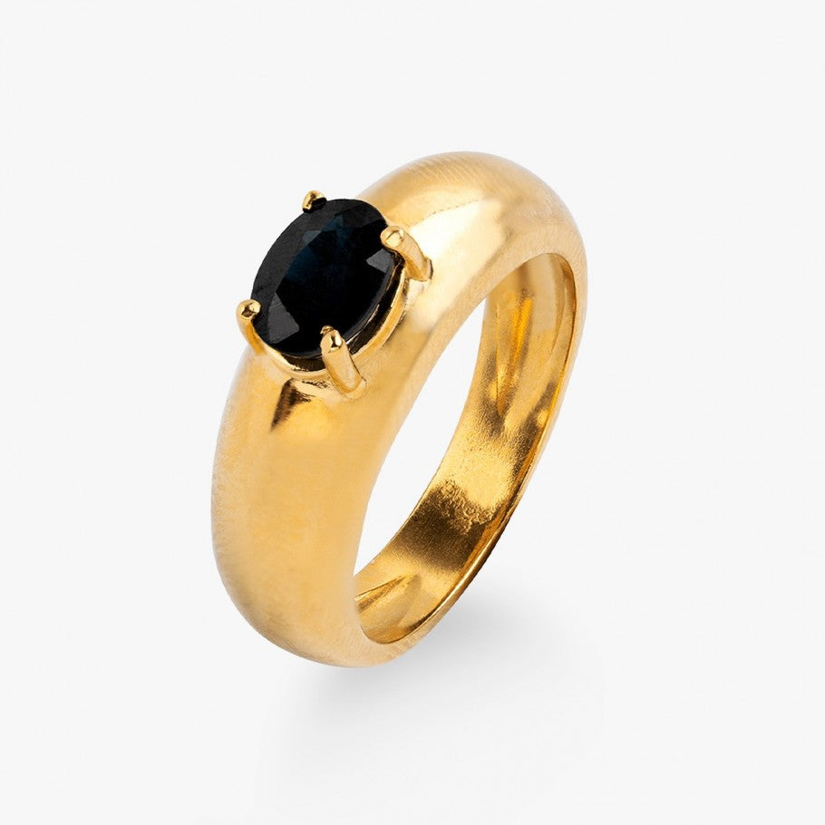ANILLO DE PLATA BAÑADO EN ORO 18 KT AMARILLO Y ÓNIX