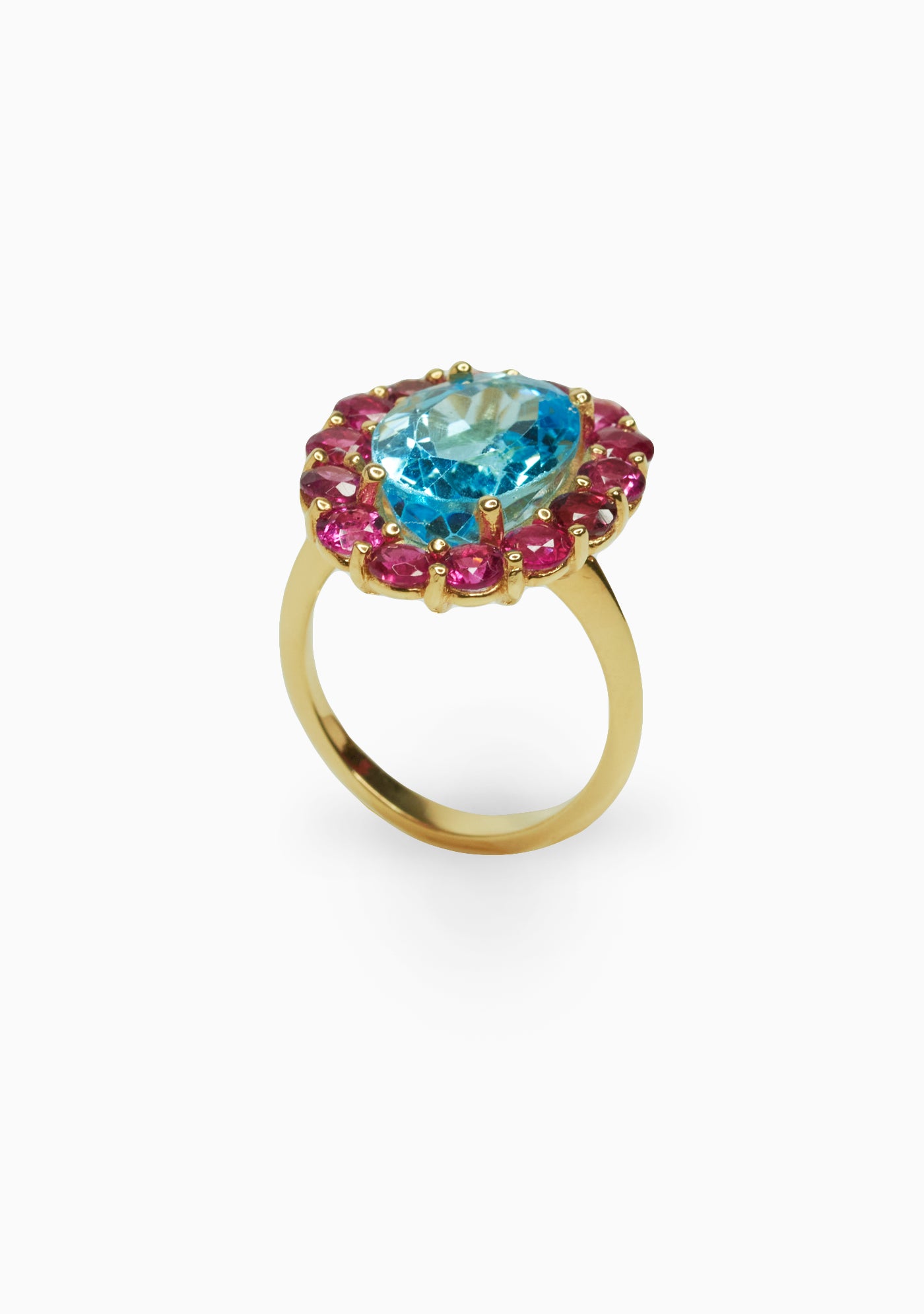 ANILLO FASHION PLATA BAÑADO EN ORO 18KT AMARILLO Y TOPACIO,RODOLITAS