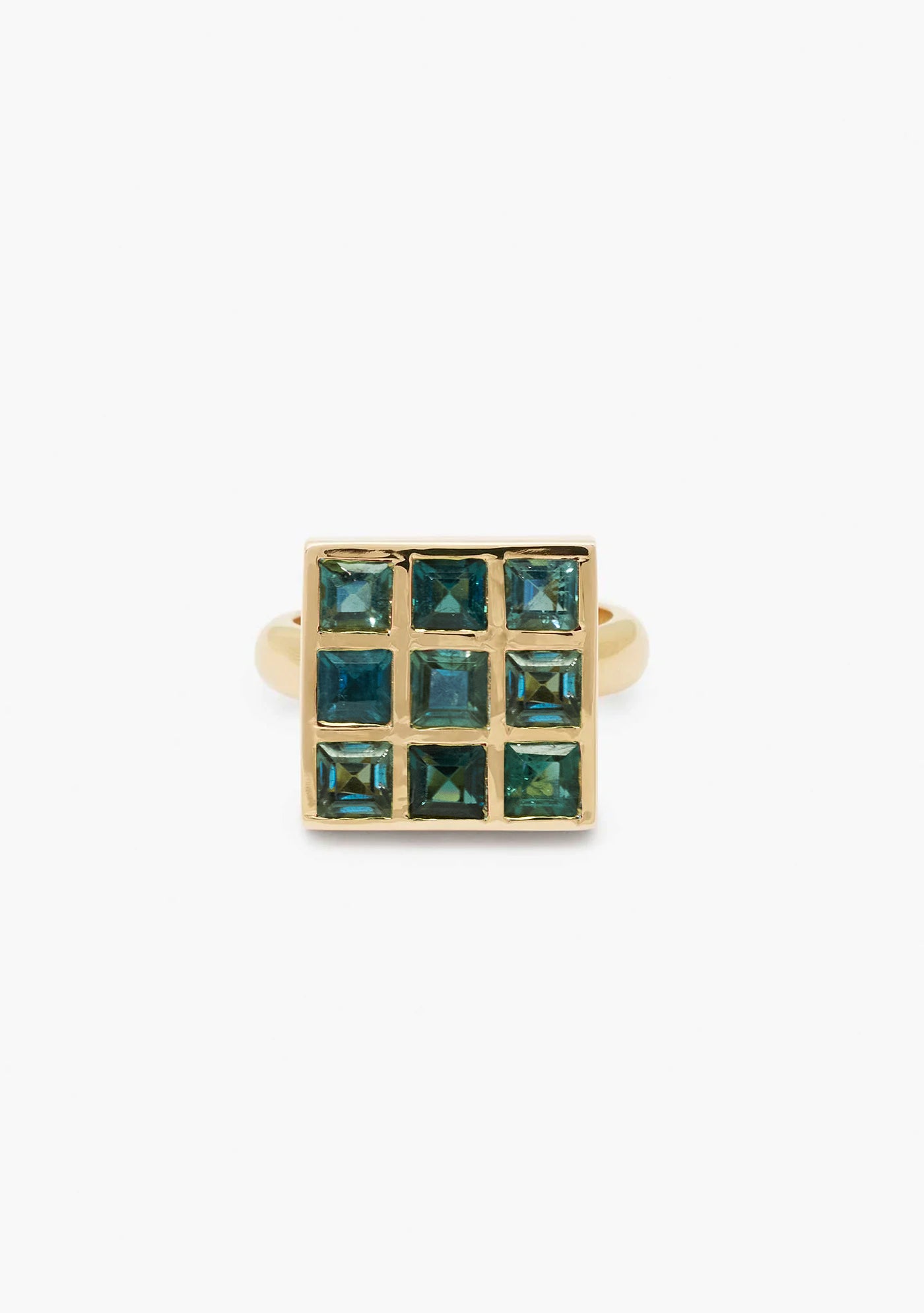 ANILLO CUADRADOS PLATA BAÑADO EN ORO 18 KT AMARILLO Y TURMALINAS