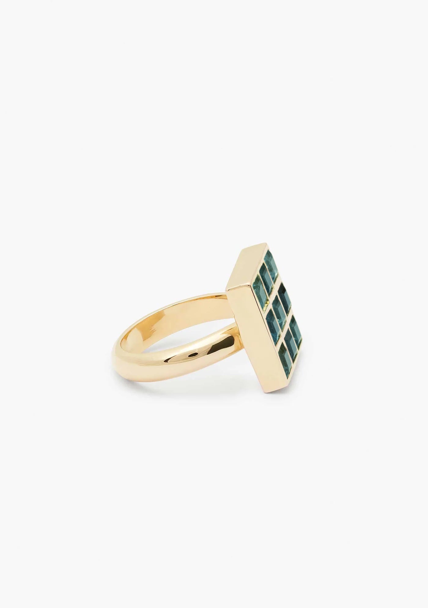 ANILLO CUADRADOS PLATA BAÑADO EN ORO 18 KT AMARILLO Y TURMALINAS
