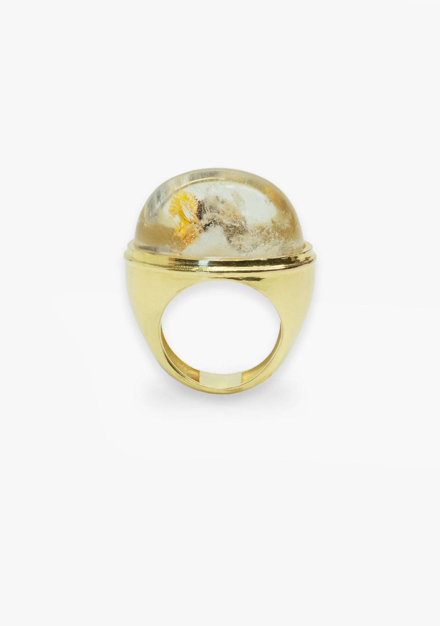 ANILLO OVAL DE PLATA BAÑADO EN ORO AMARILLO 18 KT CON PIEDRA CUARZO HEMATOIDE