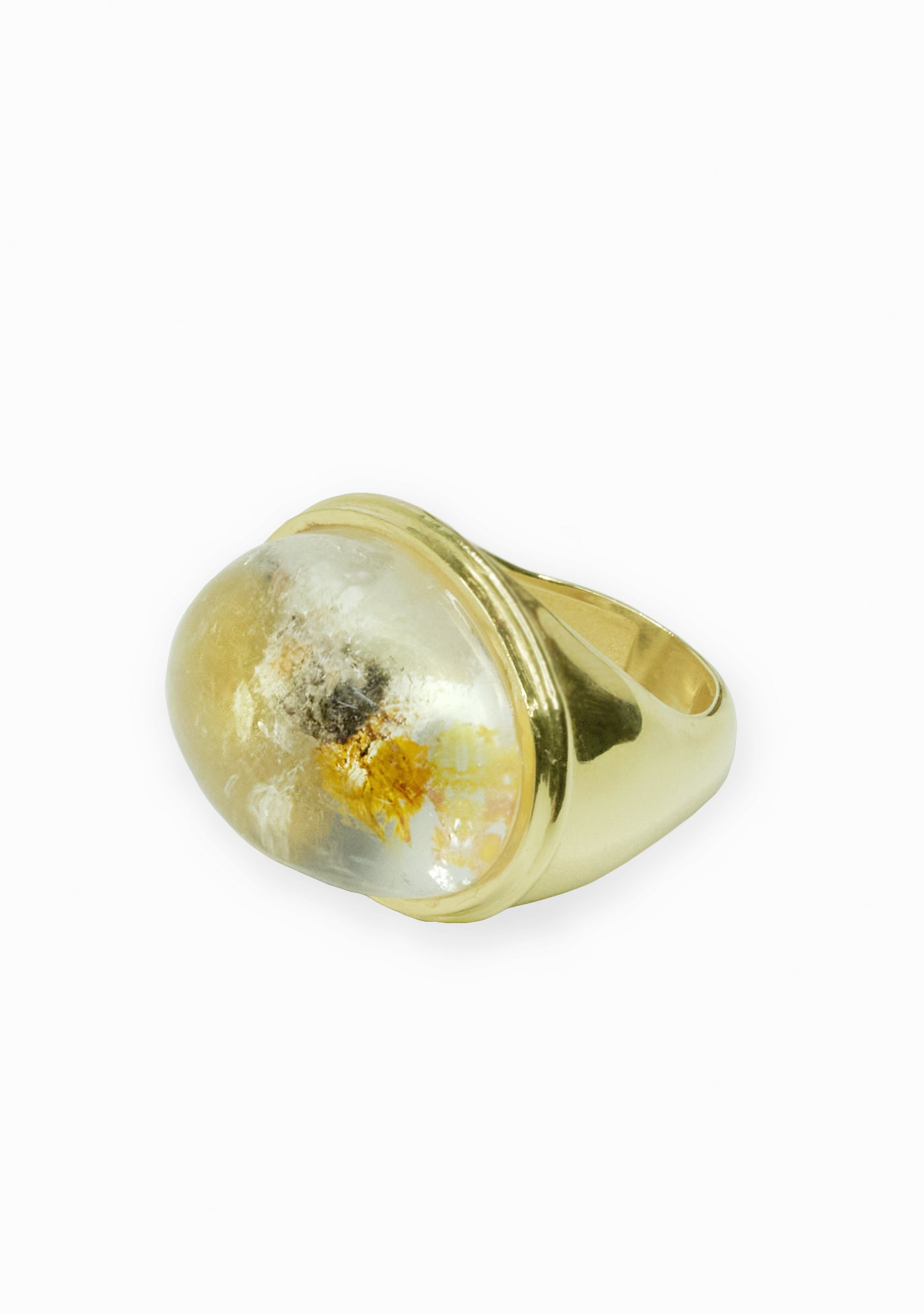 ANILLO OVAL DE PLATA BAÑADO EN ORO AMARILLO 18 KT CON PIEDRA CUARZO HEMATOIDE