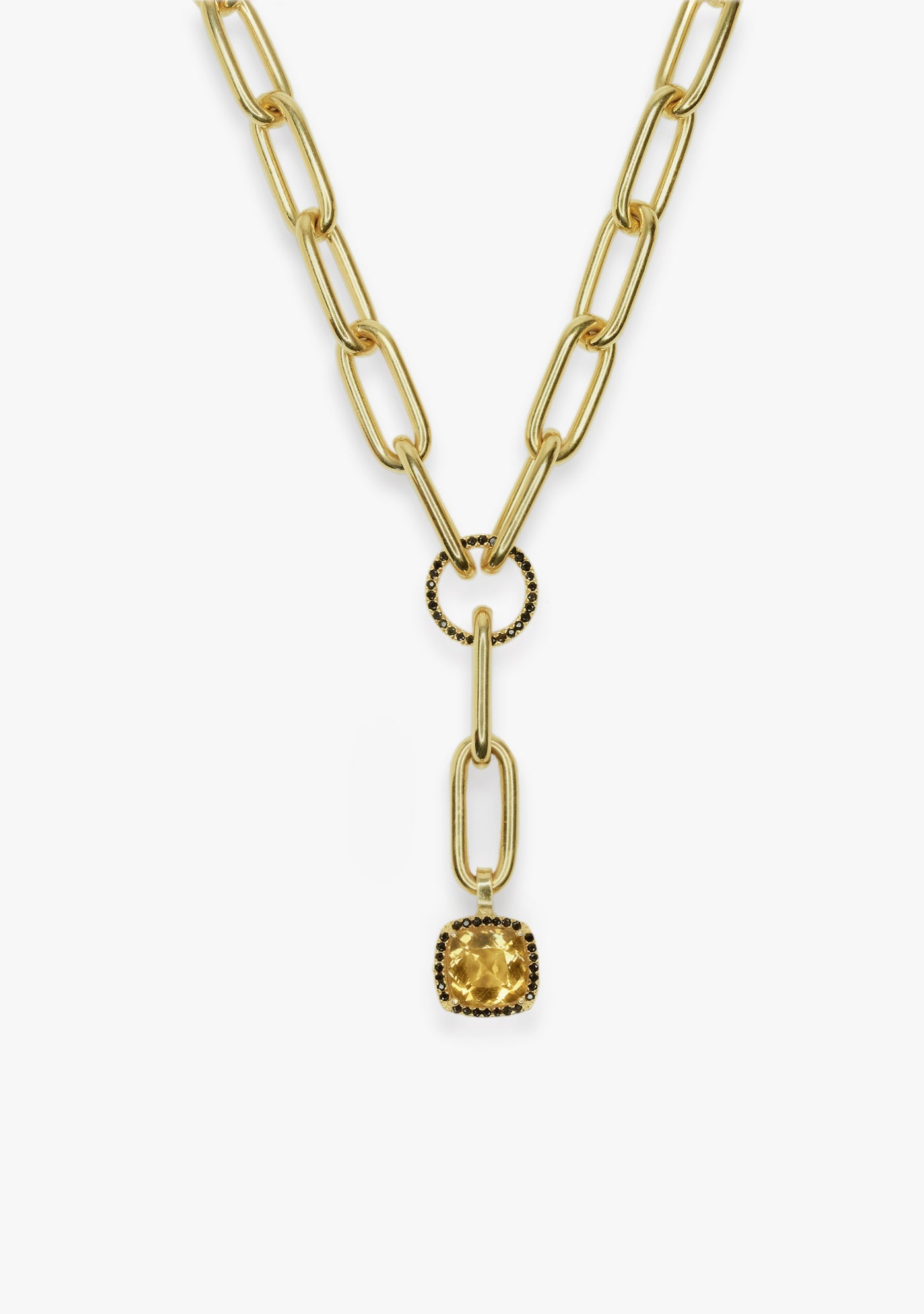COLLAR ICON DE PLATA BAÑADO EN ORO AMARILLO 18 KT CON CITRINO Y ONIX