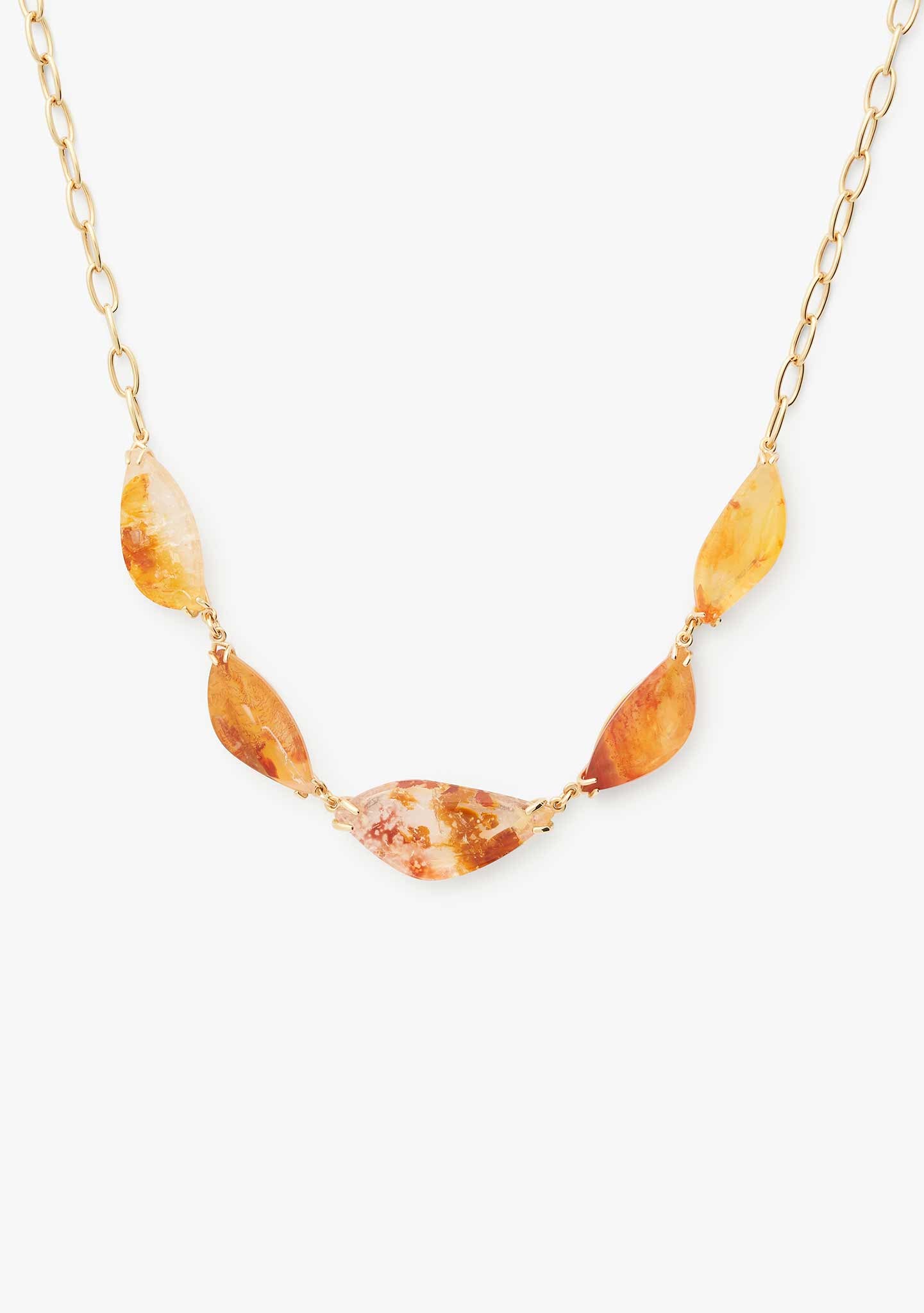 COLLAR AROS DE PLATA BAÑADO EN ORO 18 KT AMARILLO CON PIEDRAS DE CUARZO HEMATOIDE