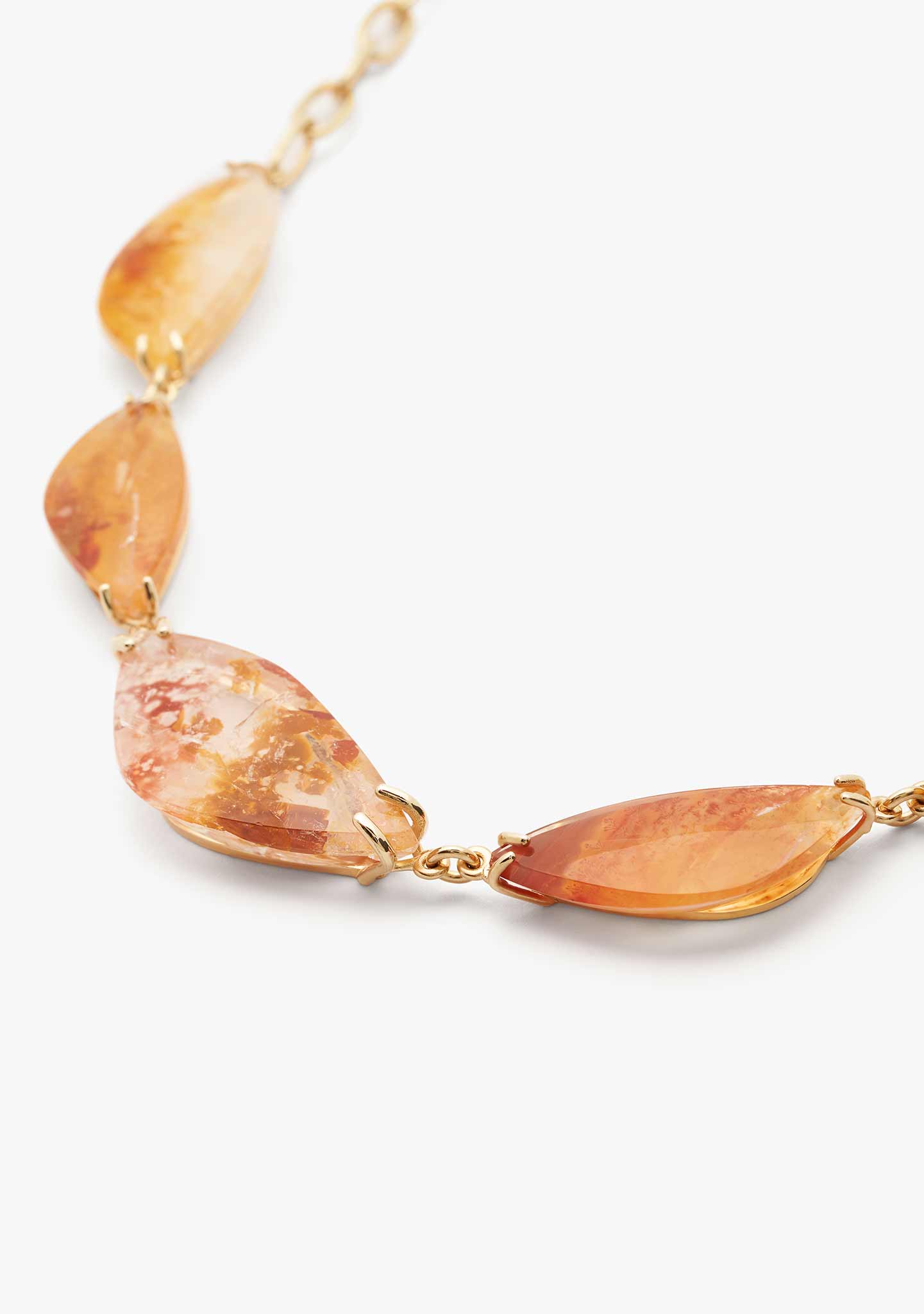 COLLAR AROS DE PLATA BAÑADO EN ORO 18 KT AMARILLO CON PIEDRAS DE CUARZO HEMATOIDE