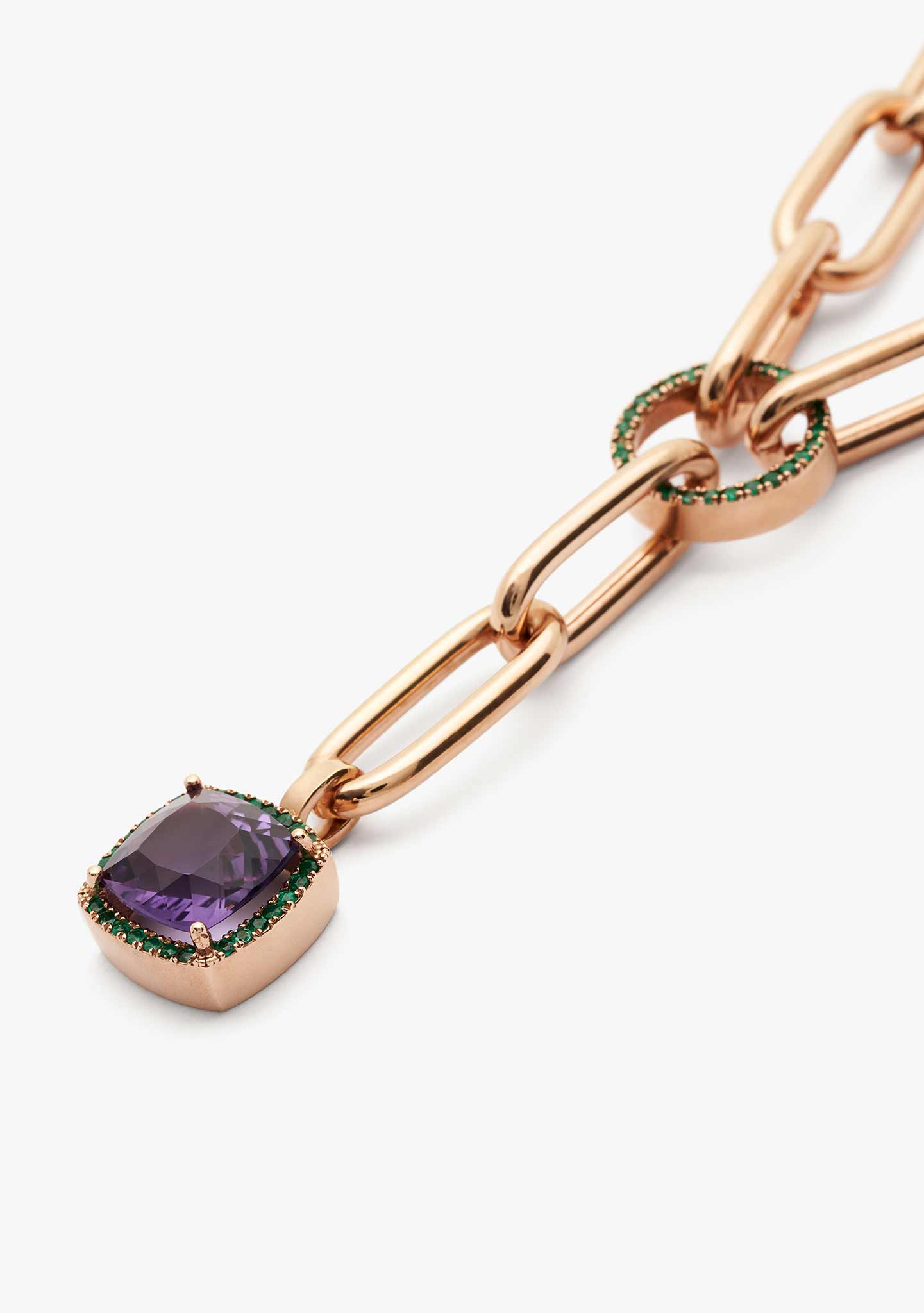 COLLAR DE PLATA BAÑADO EN ORO ROSA 18 KT CON AMATISTAS Y CROMO DIOPSIDO