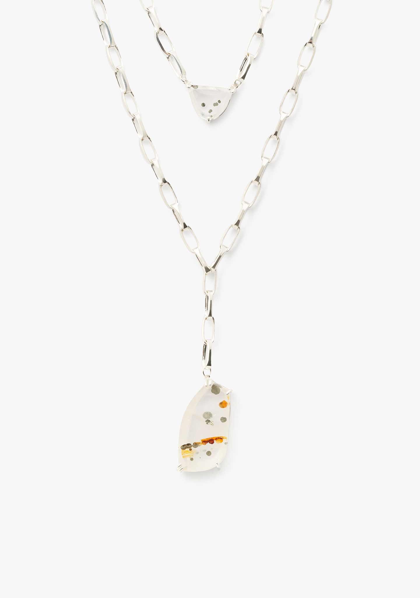 COLLAR DOBLE DE PLATA CON PIEDRA CUARZO PIRITA