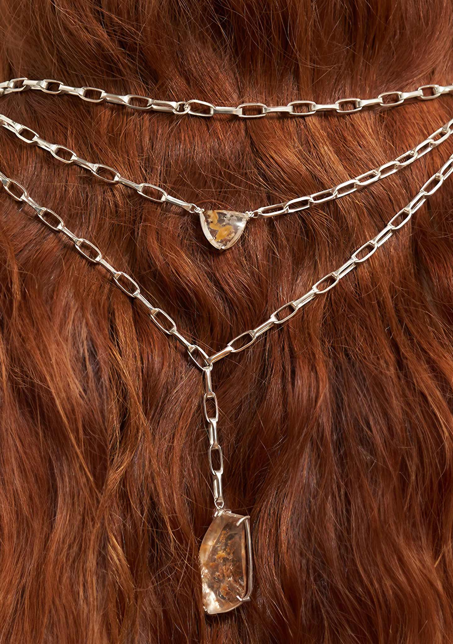 COLLAR DOBLE DE PLATA CON PIEDRA CUARZO PIRITA