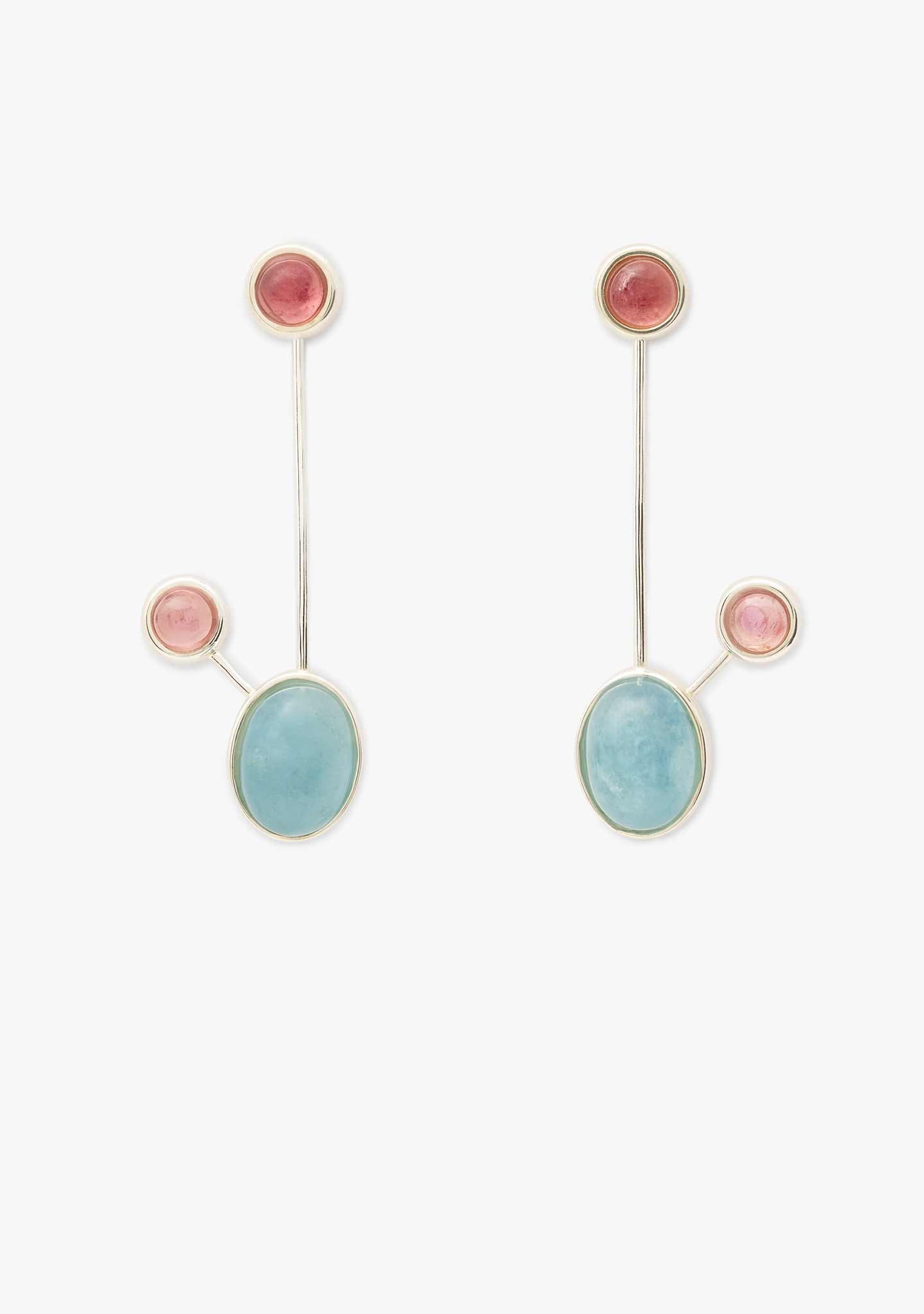 PENDIENTES DUO PLATA DE LEY CON TURMALINAS Y AGUAMARINA