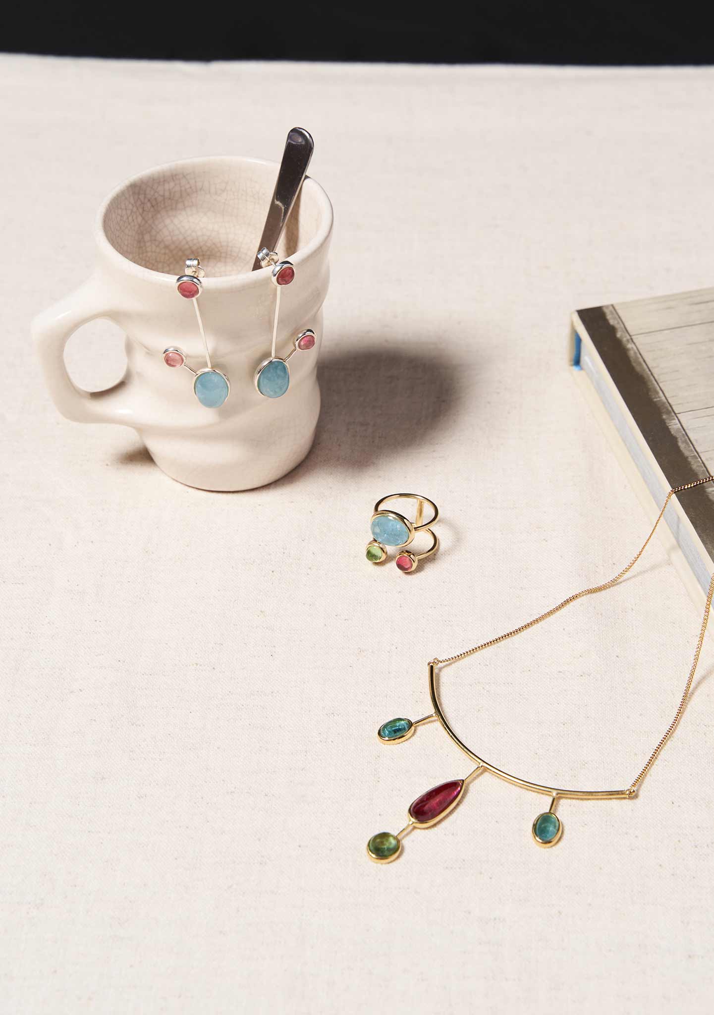 PENDIENTES DUO PLATA DE LEY CON TURMALINAS Y AGUAMARINA