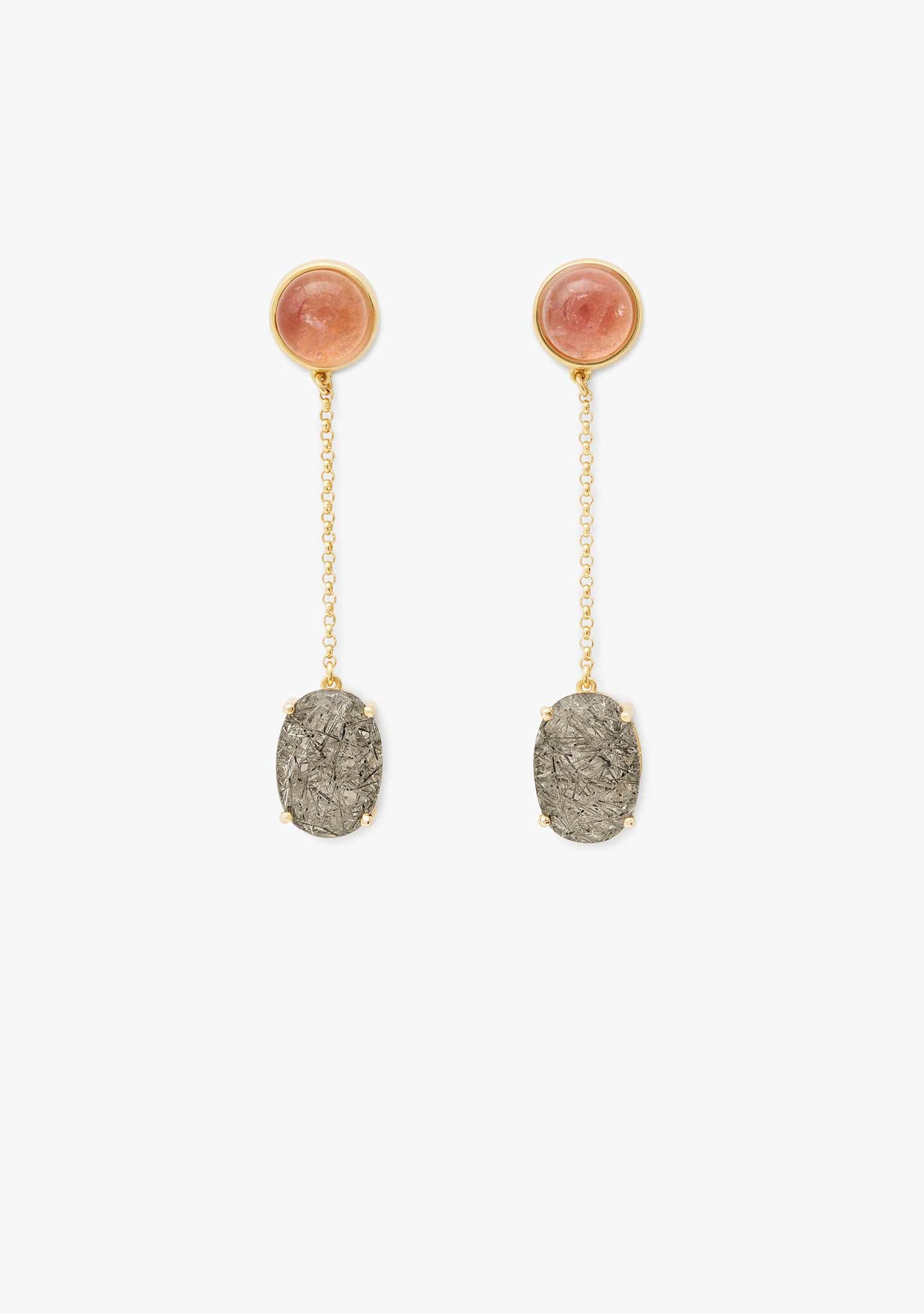 PENDIENTES CADENA PLATA BAÑADO EN ORO 18KT AMARILLO CON TURMALINA Y CUARZO TURMALINA