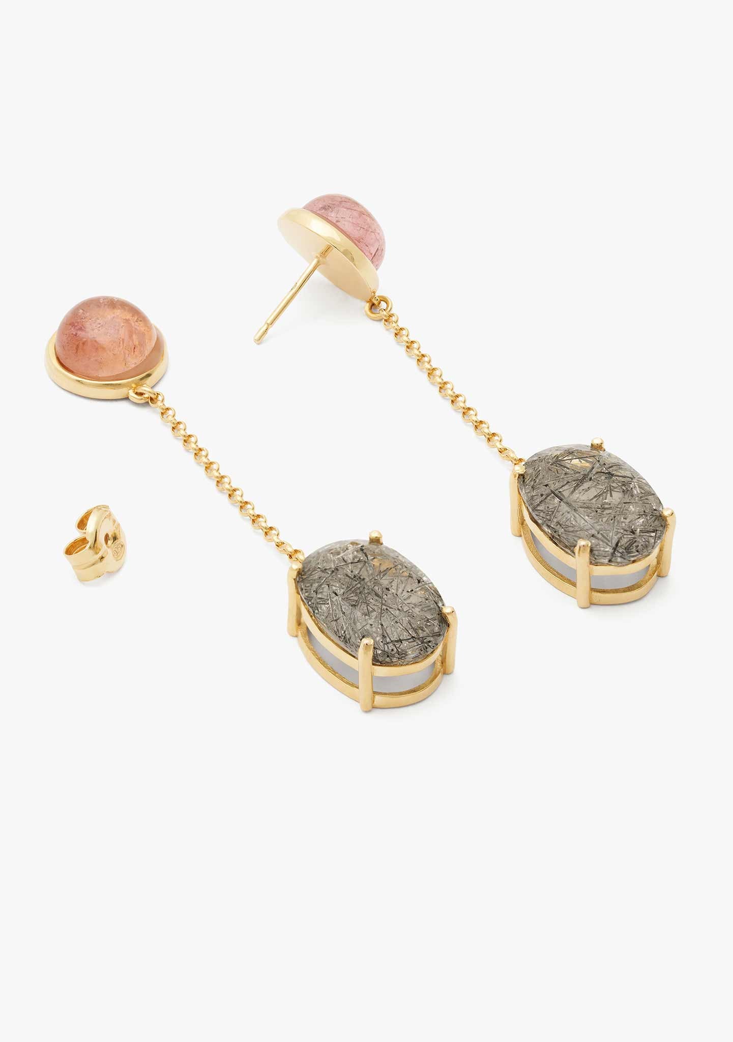 PENDIENTES CADENA PLATA BAÑADO EN ORO 18KT AMARILLO CON TURMALINA Y CUARZO TURMALINA