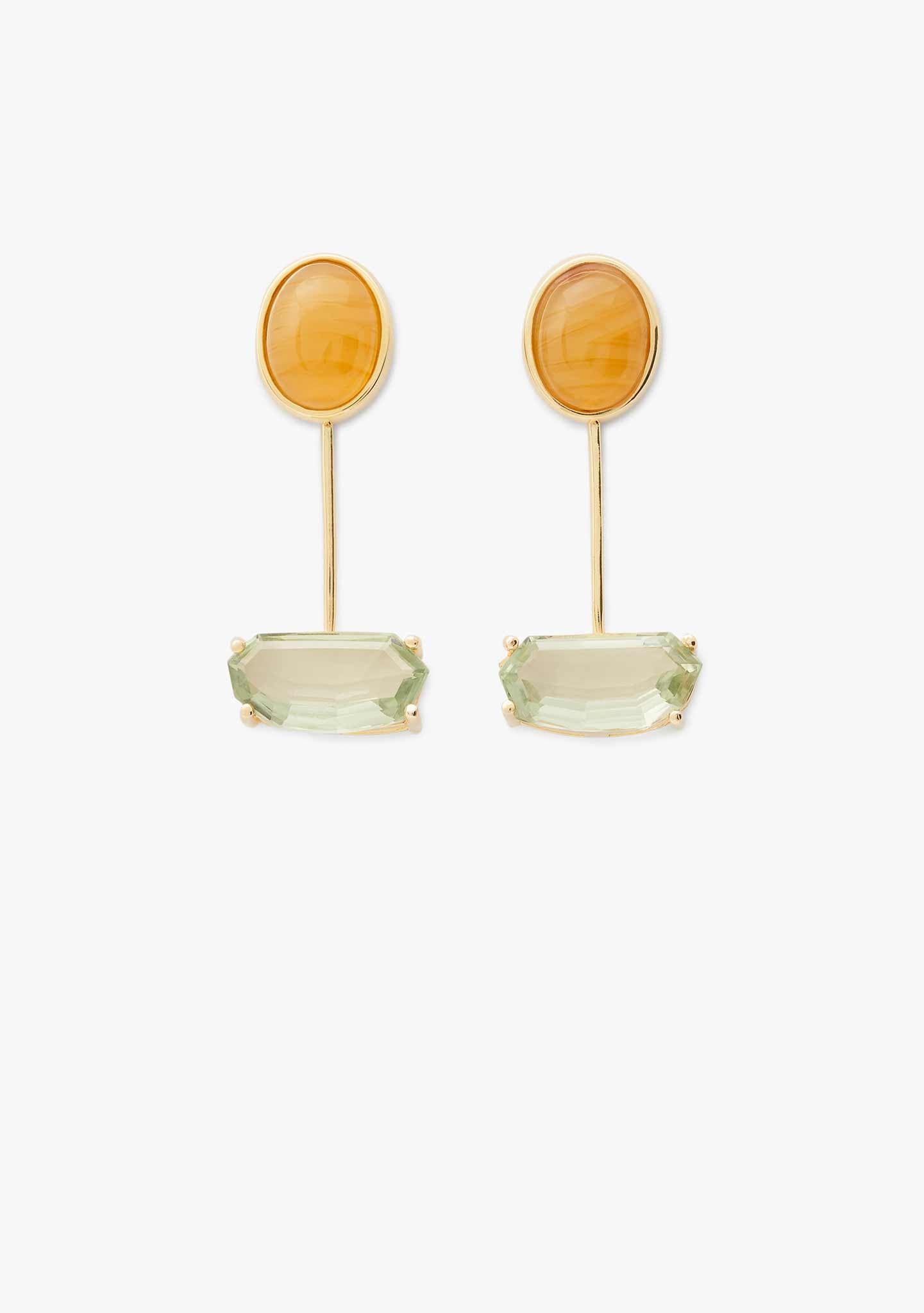 PENDIENTES PLATA BAÑADO EN ORO 18KT AMARILLO PIEDRAS CORNALINA Y PRASIOLITA