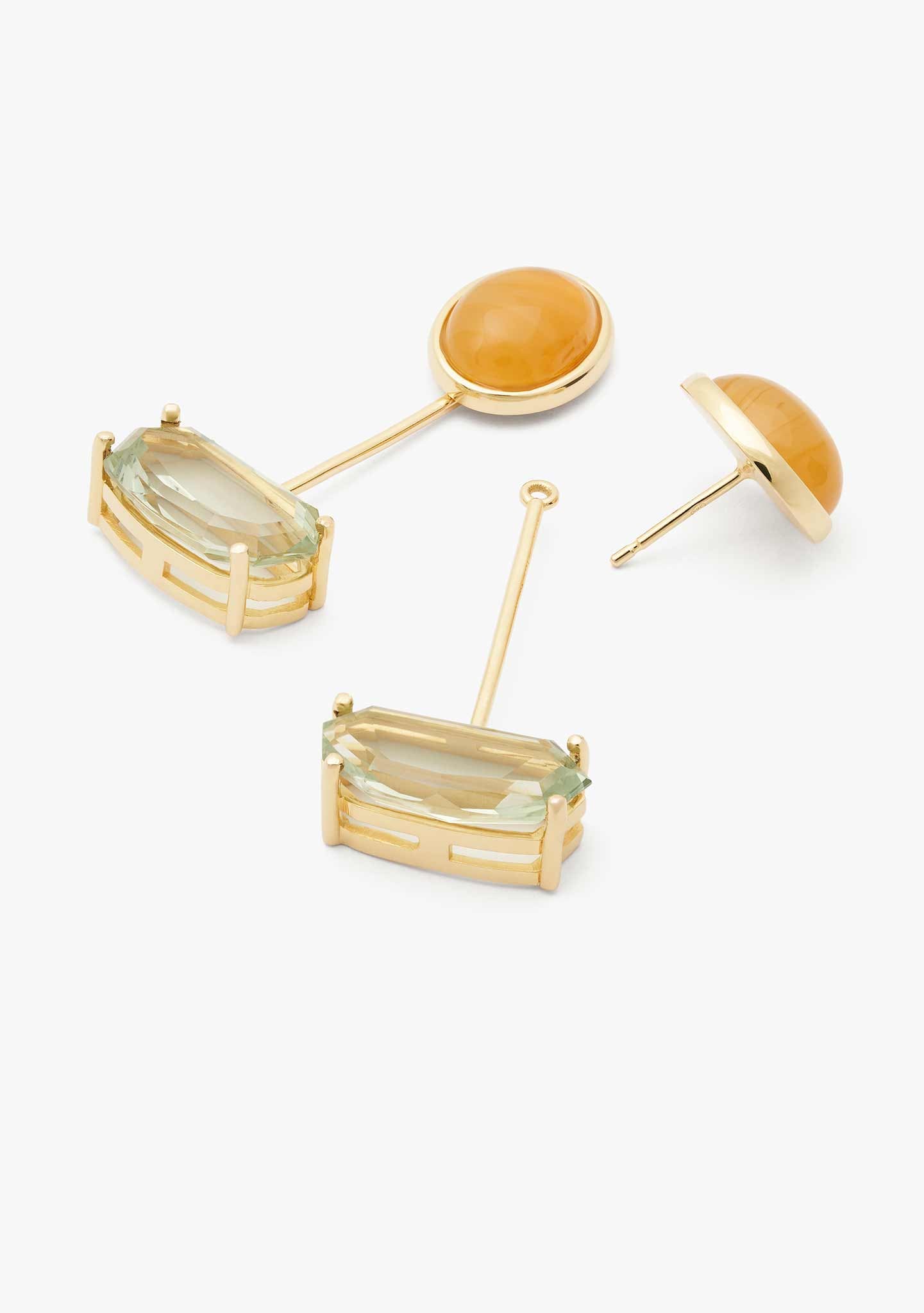PENDIENTES PLATA BAÑADO EN ORO 18KT AMARILLO PIEDRAS CORNALINA Y PRASIOLITA