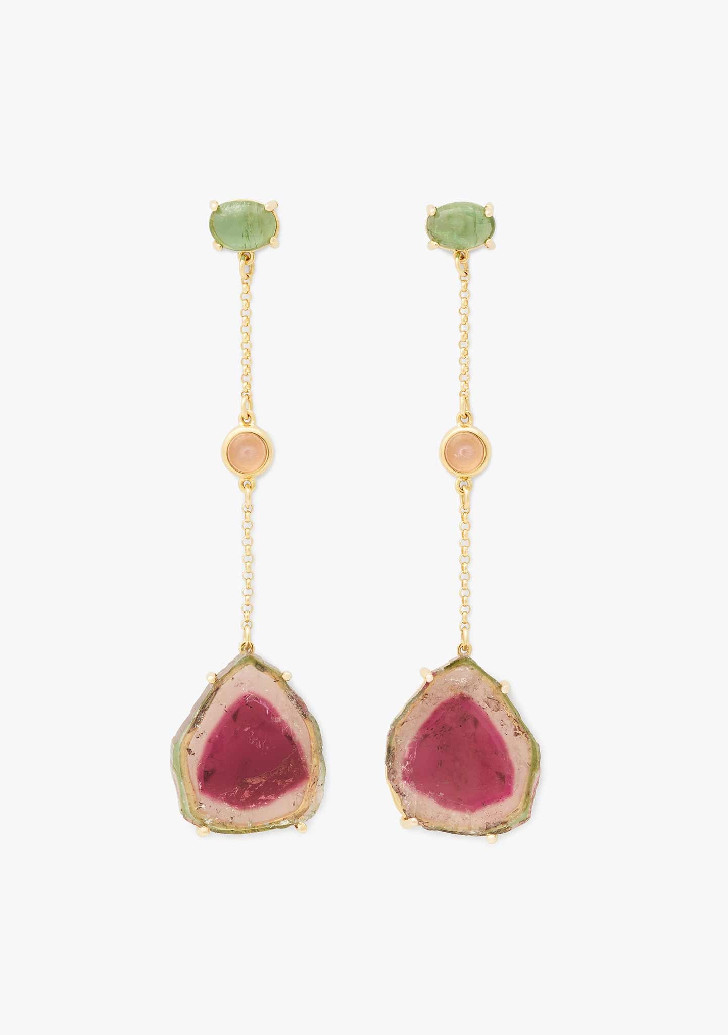 PENDIENTES CADENA PLATA BAÑADO EN ORO 18KT AMARILLO CON TURMALINA
