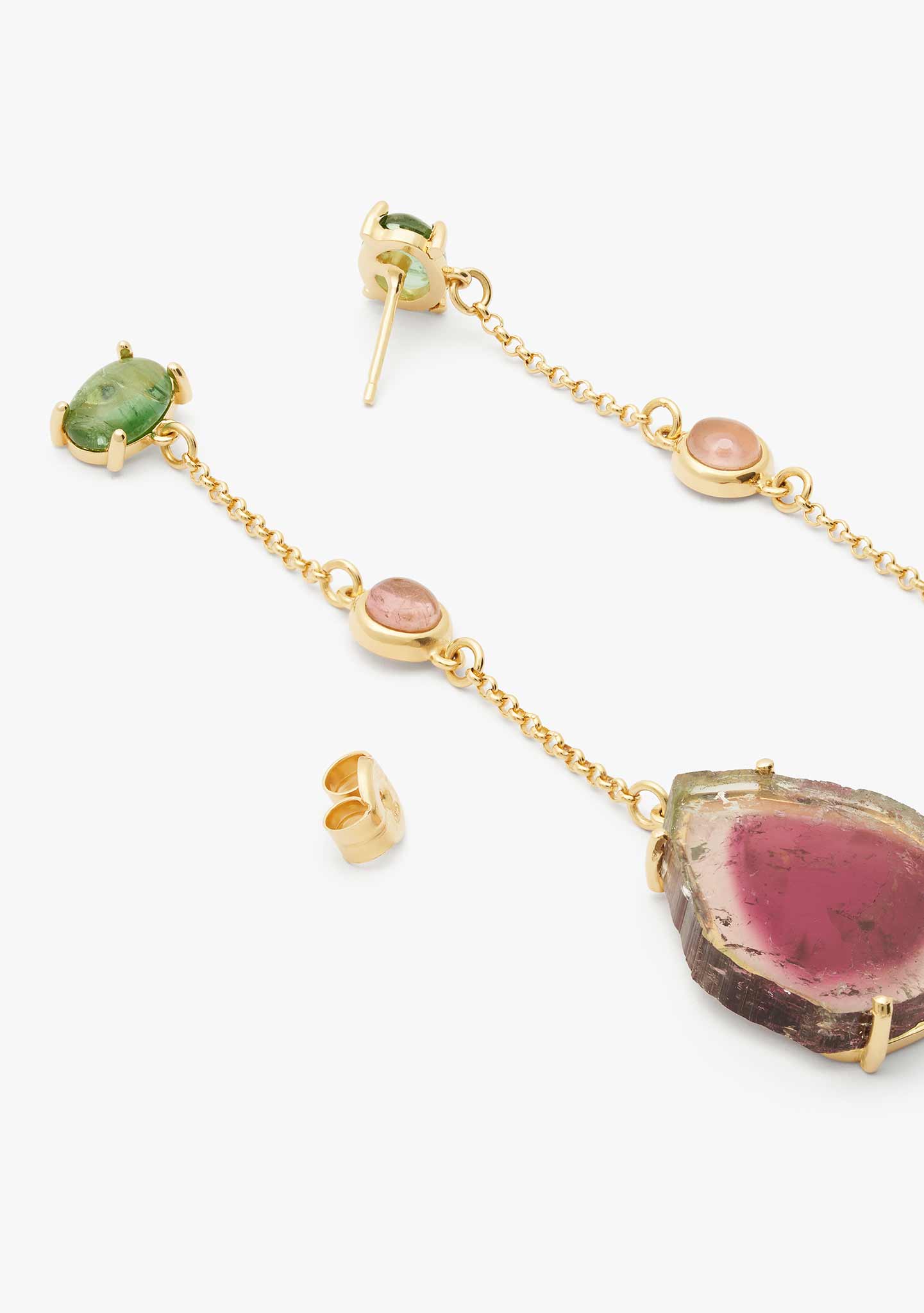 PENDIENTES CADENA PLATA BAÑADO EN ORO 18KT AMARILLO CON TURMALINA