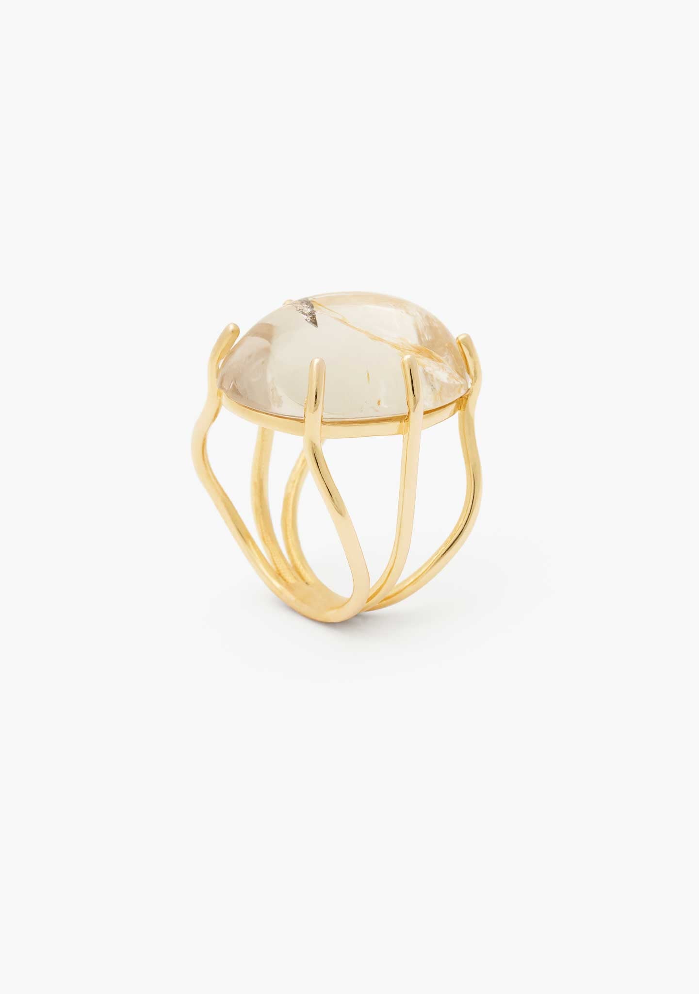 ANILLO OVAL DE PLATA BAÑADO EN ORO AMARILLO 18 KT CON PIEDRA CUARZO HEMATOIDE