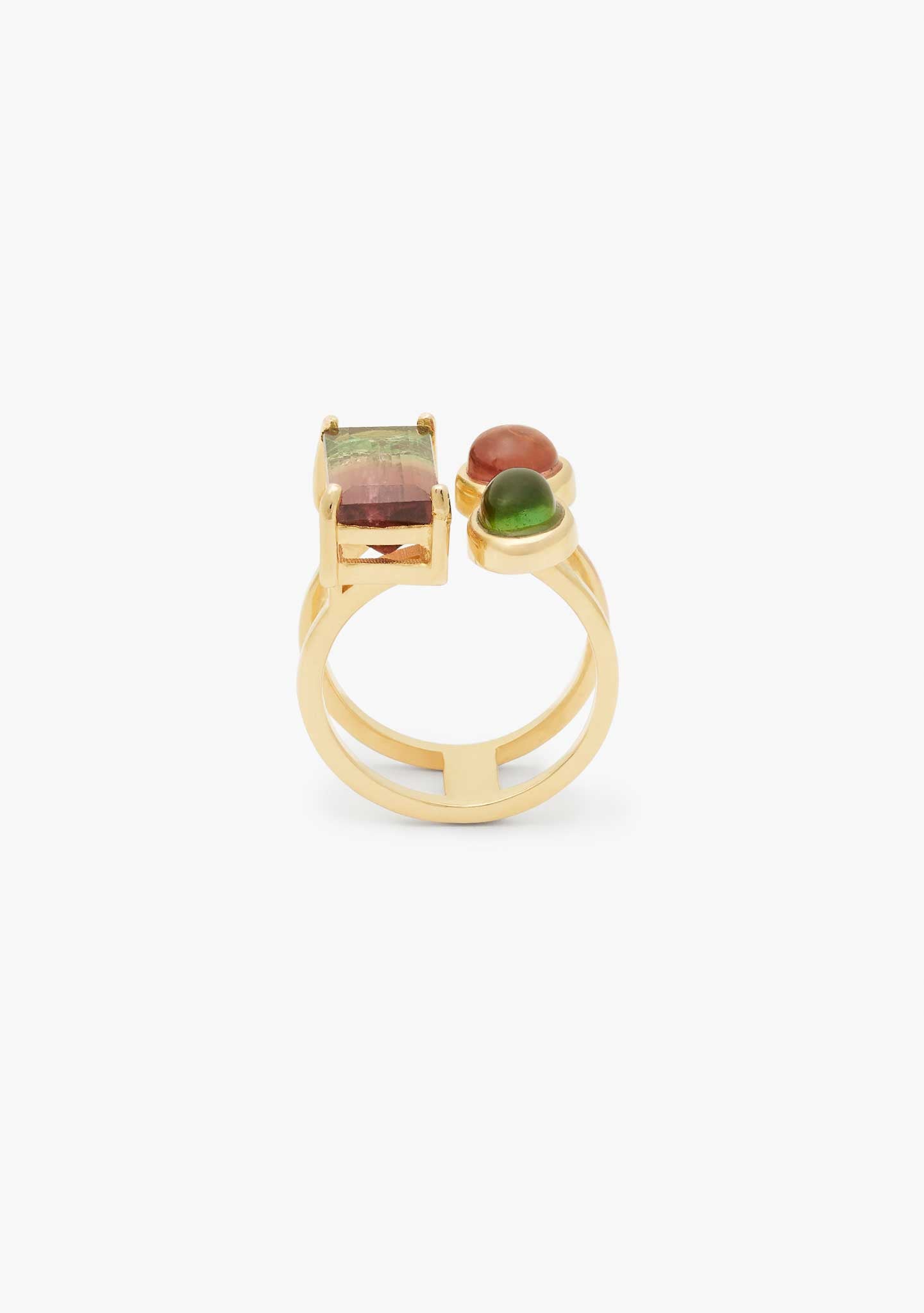 ANILLO TRI PLATA BAÑADO EN ORO 18KT AMARILLO CON TURMALINA