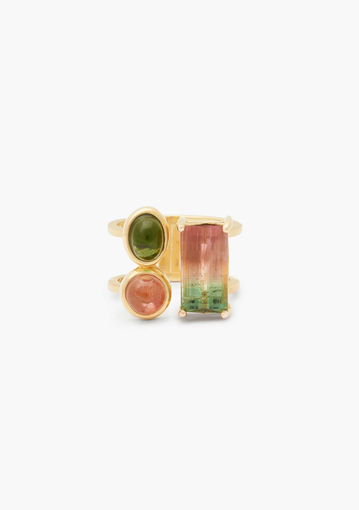 ANILLO TRI PLATA BAÑADO EN ORO 18KT AMARILLO CON TURMALINA