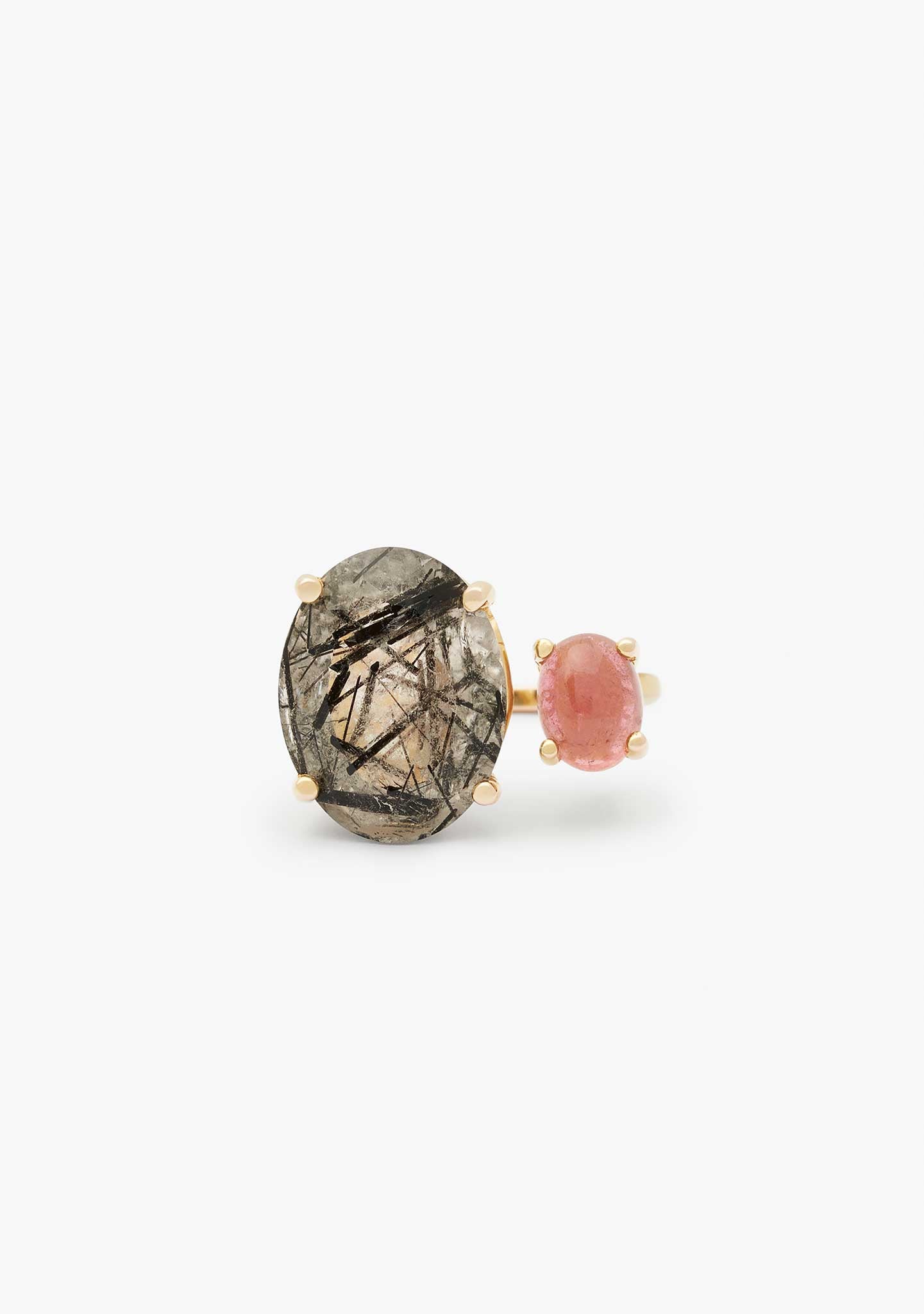 ANILLO PLATA BAÑADO EN ORO AMARILLO 18KT CON TURMALINA Y CUARZO TURMALINA