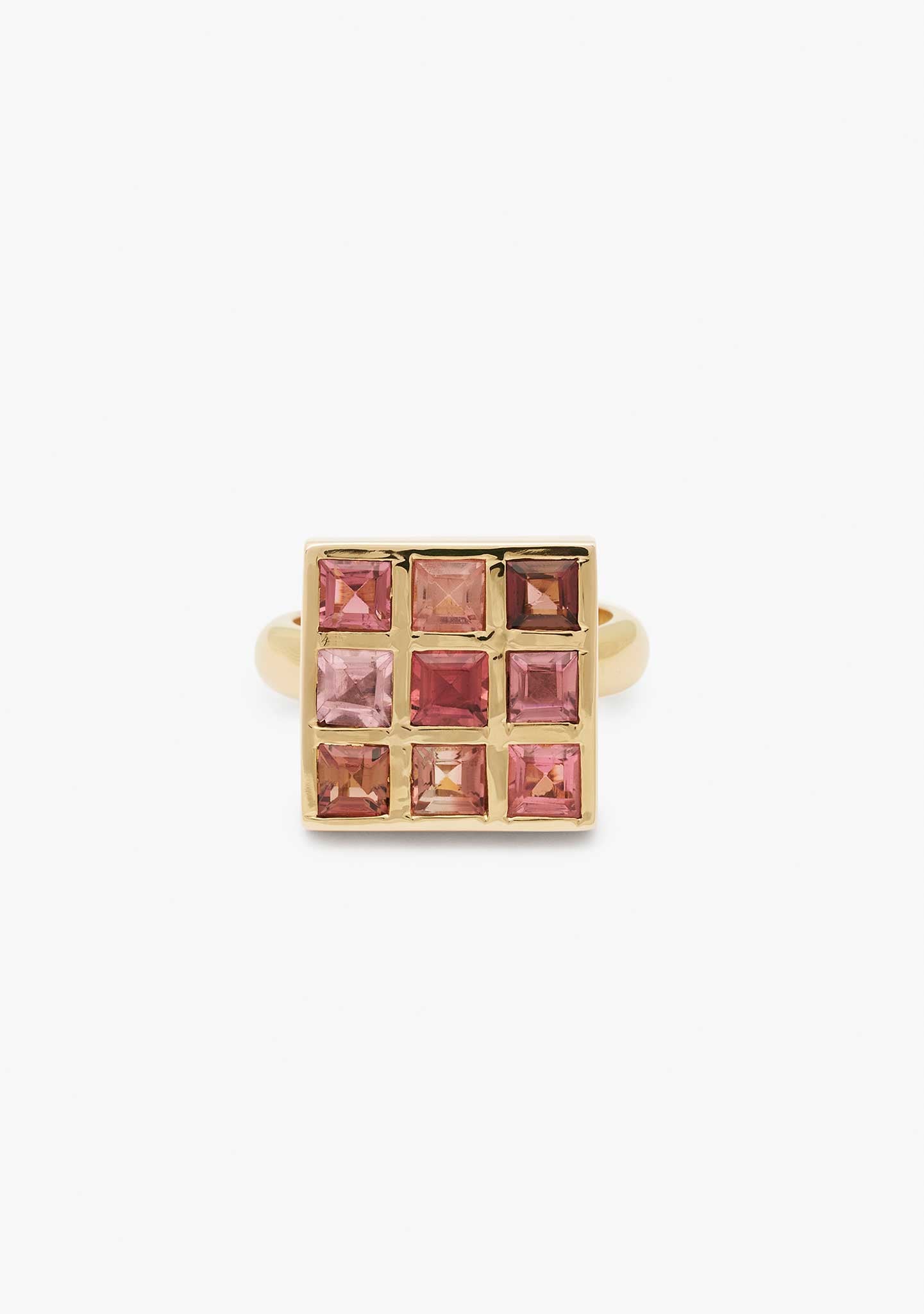 ANILLO CUADRADOS PLATA BAÑADO EN ORO 18 KT AMARILLO Y TURMALINAS