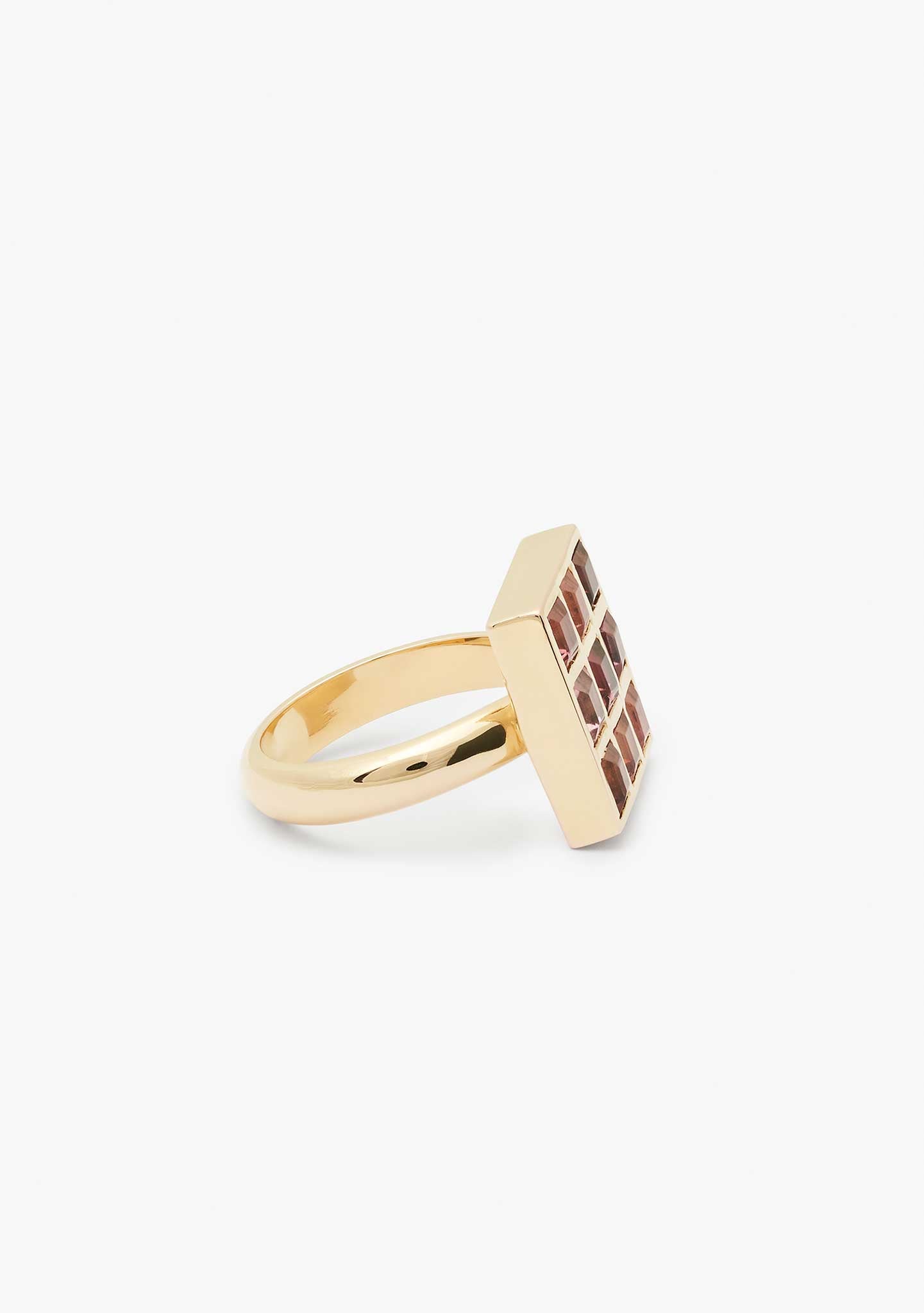 ANILLO CUADRADOS PLATA BAÑADO EN ORO 18 KT AMARILLO Y TURMALINAS