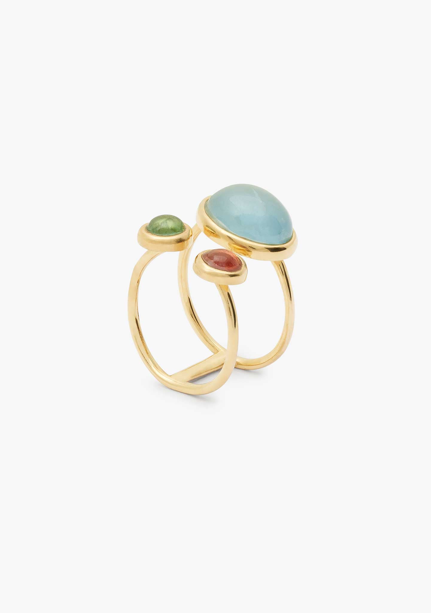 ANILLO DUO PLATA BAÑADO EN ORO 18KT AMARILLO AGUAMARINA Y TURMALINA