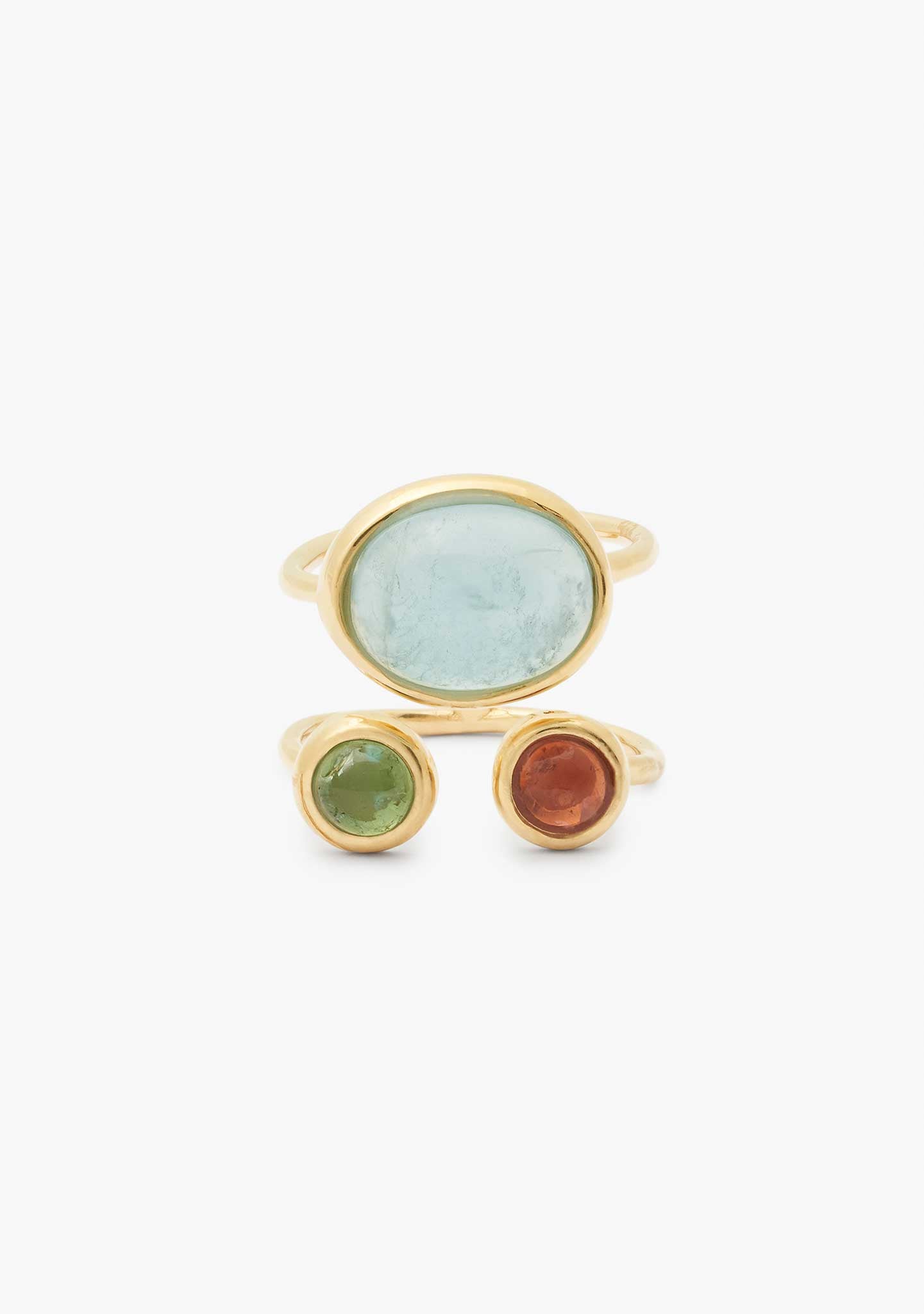 ANILLO DUO PLATA BAÑADO EN ORO 18KT AMARILLO AGUAMARINA Y TURMALINA