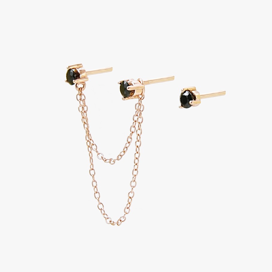 PACK DE PENDIENTES CADENA DE PLATA BAÑADO EN ORO 18 KT ROSA Y ÓNIX