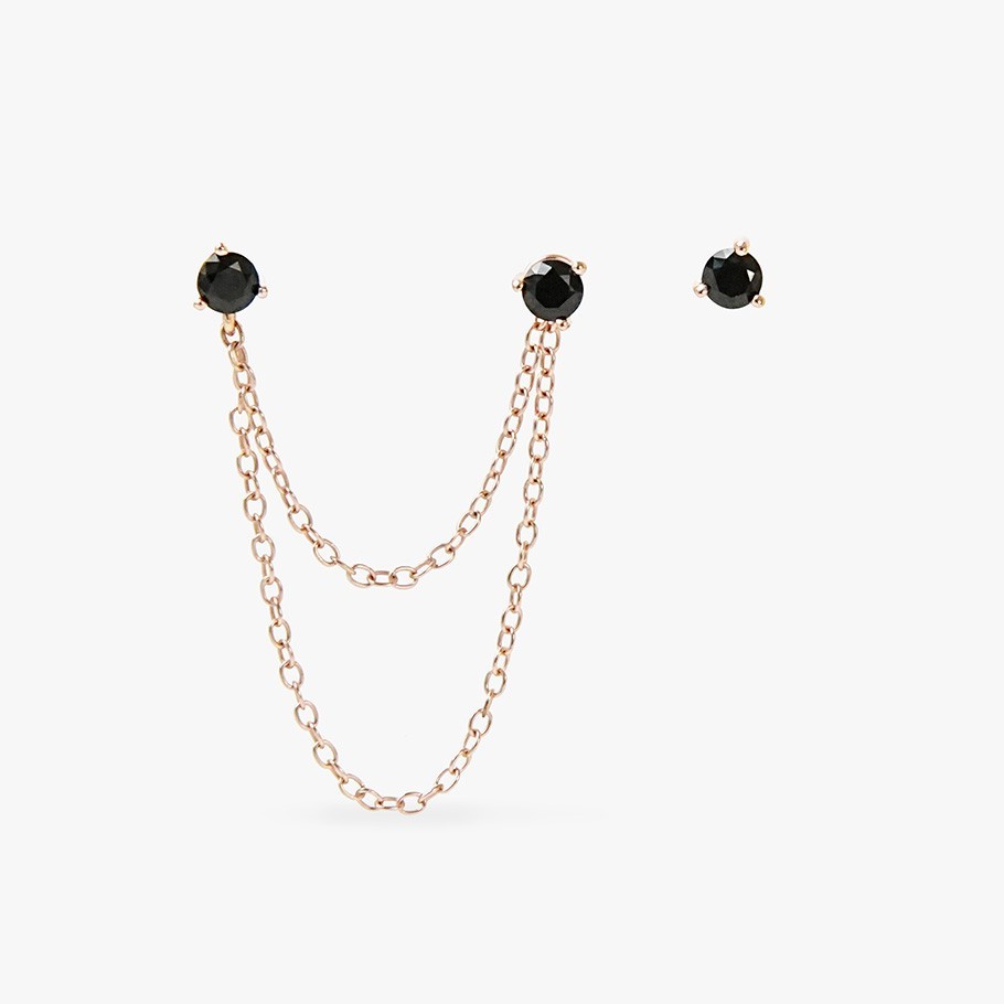 PACK DE PENDIENTES CADENA DE PLATA BAÑADO EN ORO 18 KT ROSA Y ÓNIX