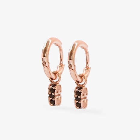 PENDIENTES ARO LUXLU DE PLATA BAÑADO EN ORO 18 KT ROSA Y ÓNIX