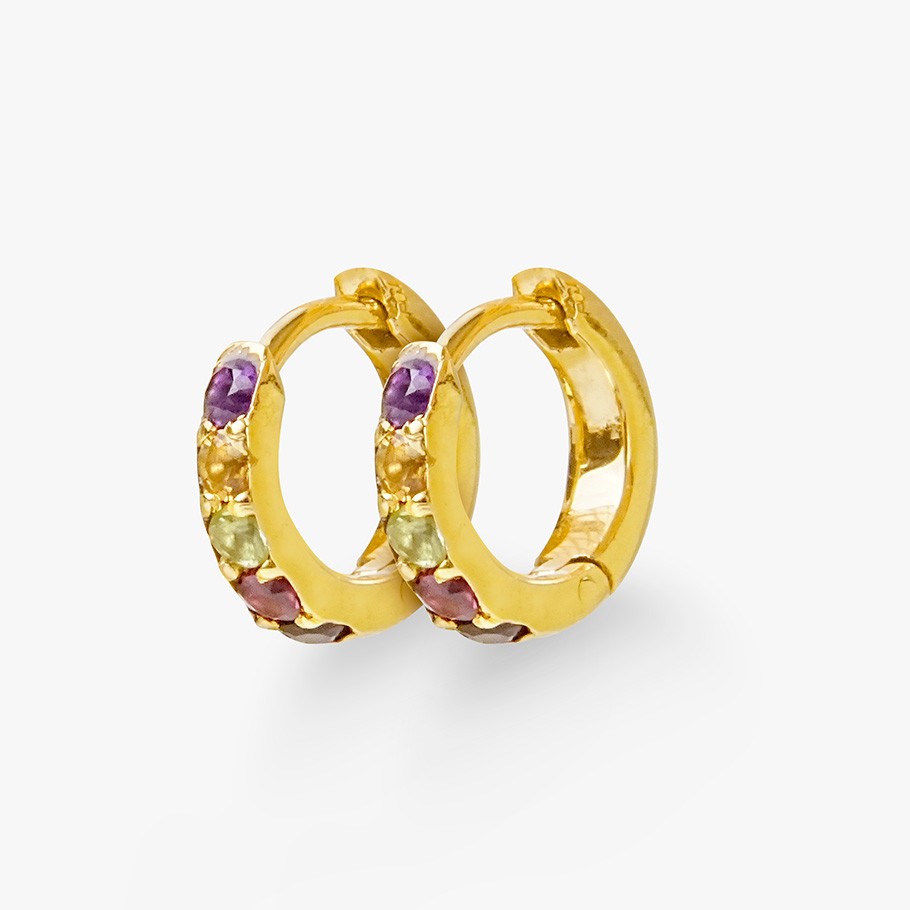 PENDIENTE ARO DE PLATA BAÑADO EN ORO 18 KT Y GEMAS MULTICOLOR