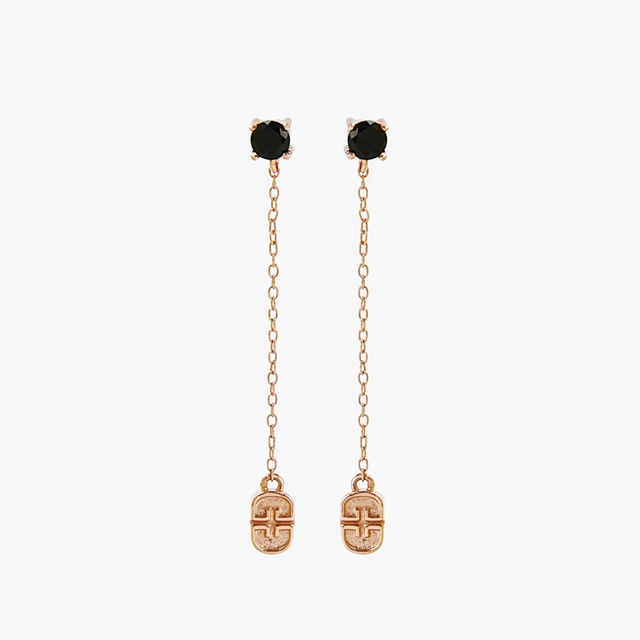 PENDIENTES CADENA LUXLU DE PLATA BAÑADO EN ORO 18 KT ROSA Y ÓNIX