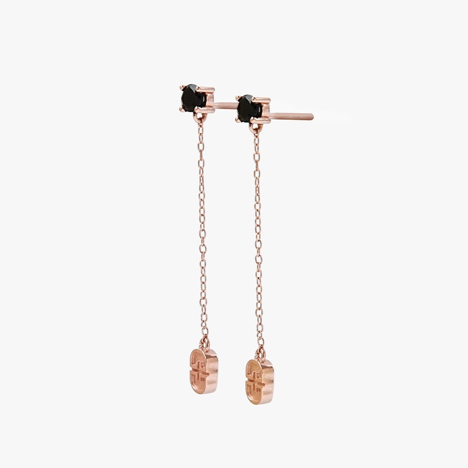 PENDIENTES CADENA LUXLU DE PLATA BAÑADO EN ORO 18 KT ROSA Y ÓNIX