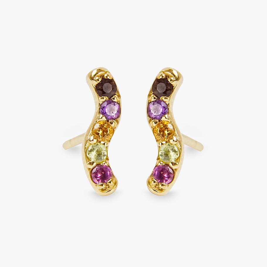 PENDIENTES STICK DE PLATA BAÑADO EN ORO 18 KT AMARILLO Y GEMAS MULTICOLOR