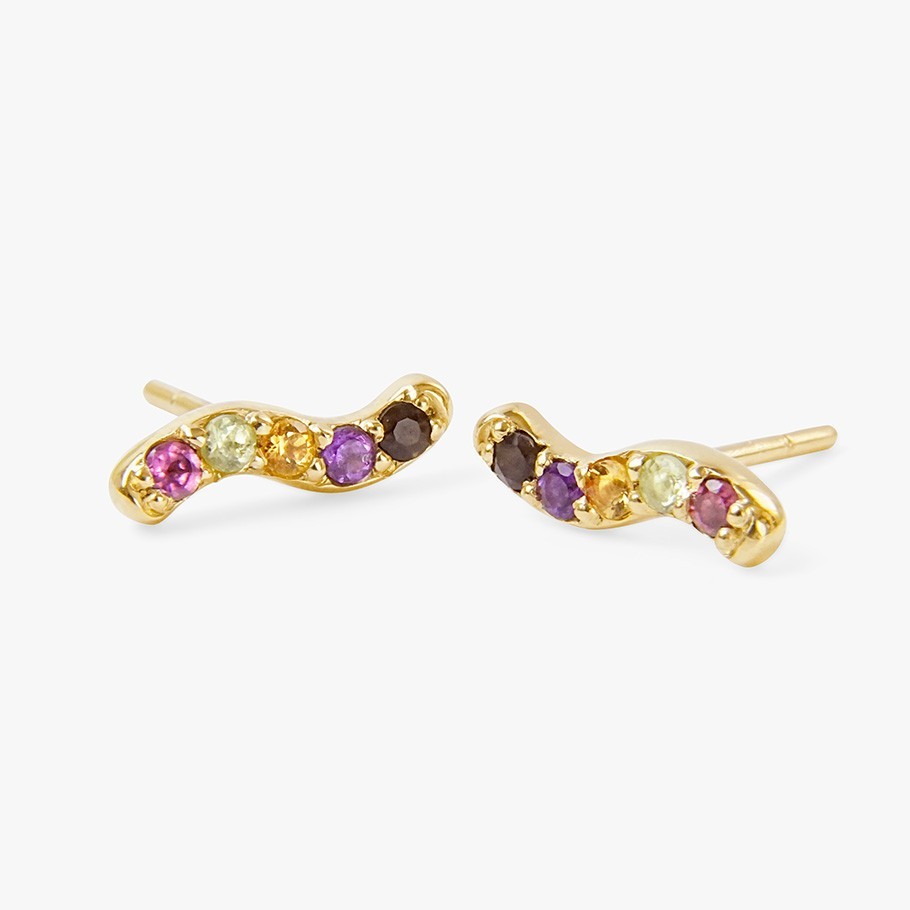 PENDIENTES STICK DE PLATA BAÑADO EN ORO 18 KT AMARILLO Y GEMAS MULTICOLOR