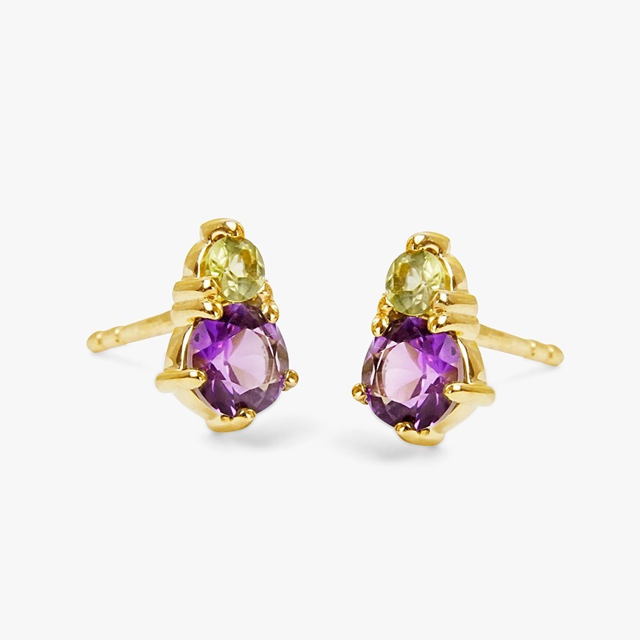PENDIENTES DE PLATA BAÑADO EN ORO 18 KT AMARILLO CON CUARZO LEMON Y AMATISTA