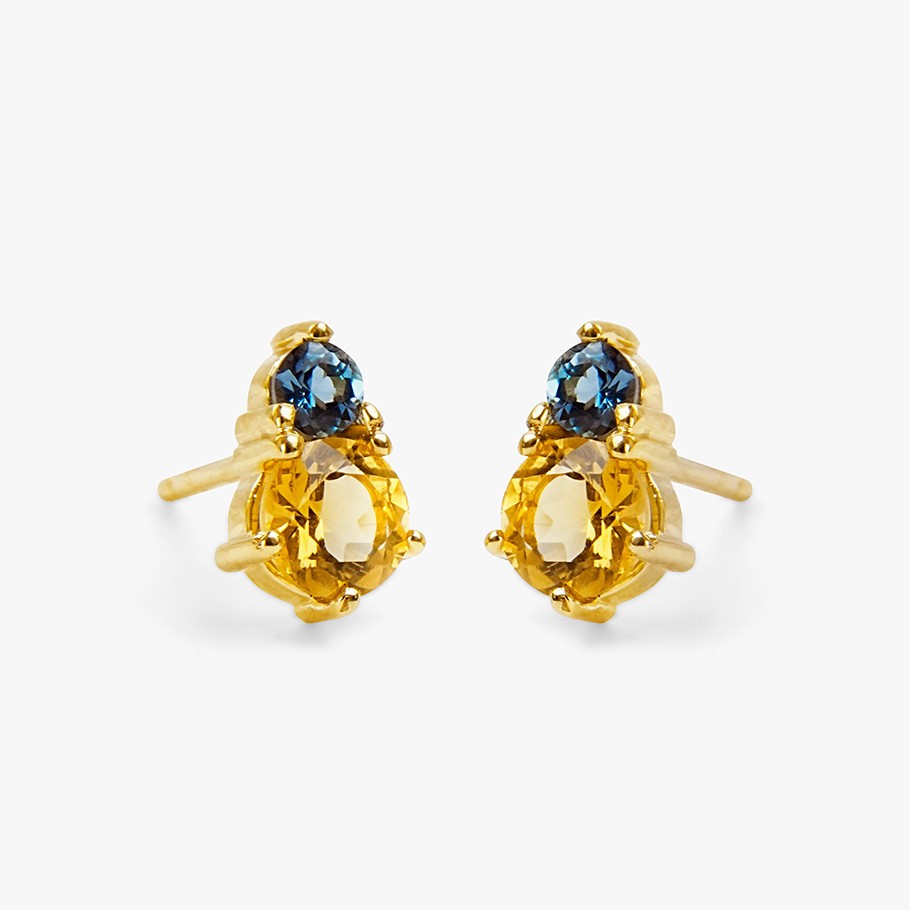 PENDIENTES DE PLATA BAÑADO EN ORO 18 KT AMARILLO CON TOPACIO LONDON Y CITRINO
