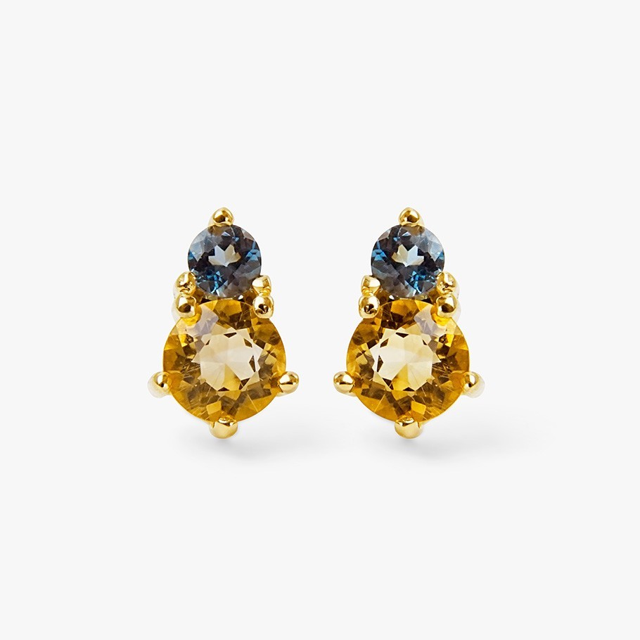 PENDIENTES DE PLATA BAÑADO EN ORO 18 KT AMARILLO CON TOPACIO LONDON Y CITRINO