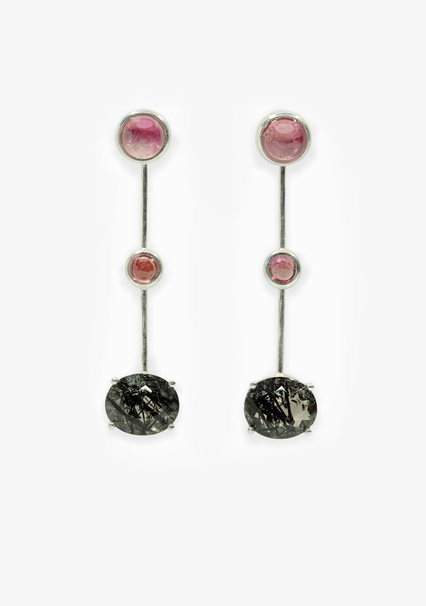 PENDIENTES DUO PLATA DE LEY CON TURMALINA Y CUARZO TURMALINADO