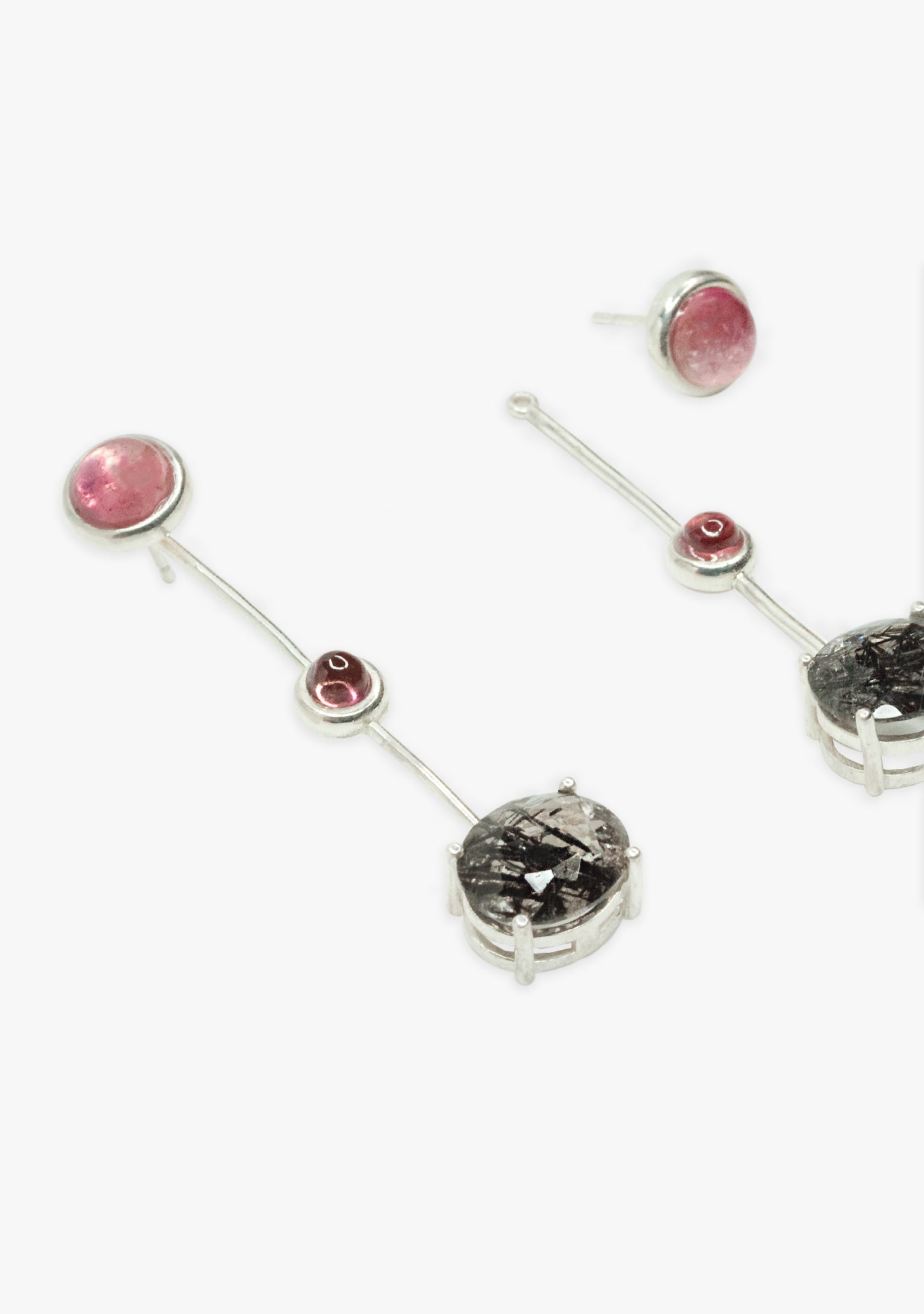 PENDIENTES DUO PLATA DE LEY CON TURMALINA Y CUARZO TURMALINADO
